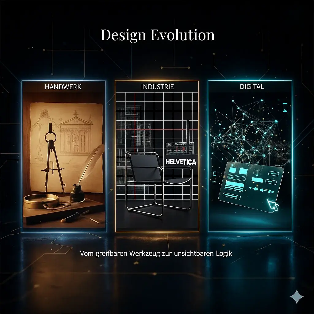 Timeline: Evolution von Handwerk über Industrie zur digitalen Gestaltung